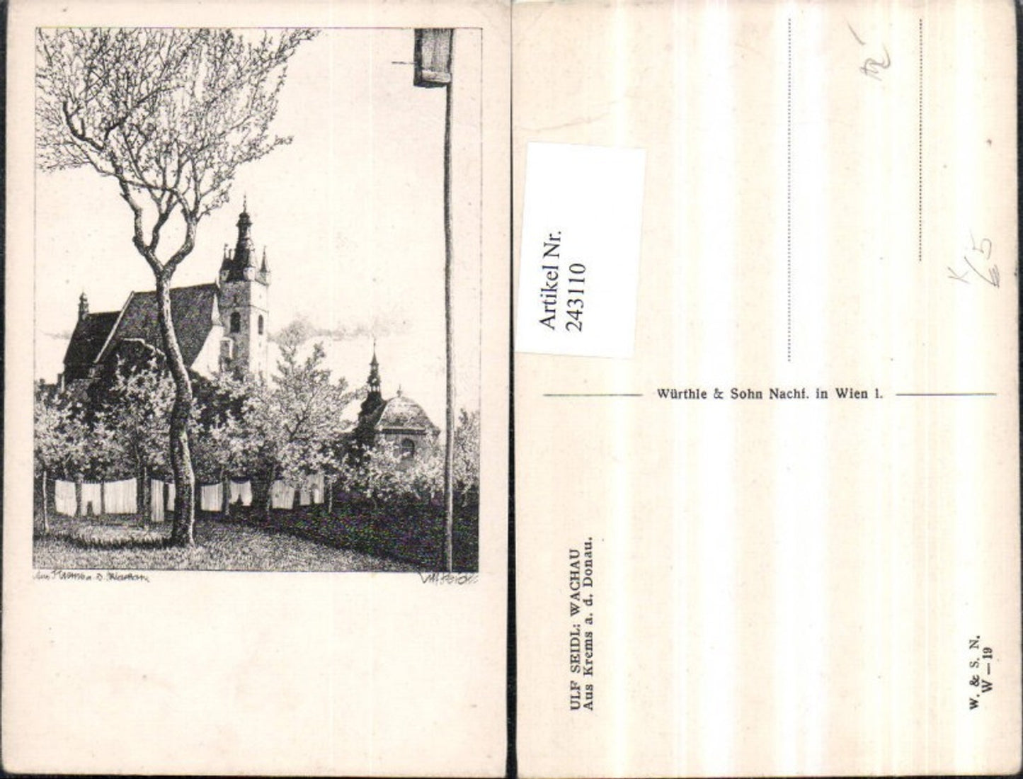 243110,Künstler AK Ulf Seidl Wachau Krems an d. Donau Ansicht Kirche