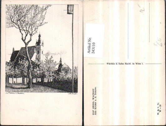 243110,Künstler AK Ulf Seidl Wachau Krems an d. Donau Ansicht Kirche