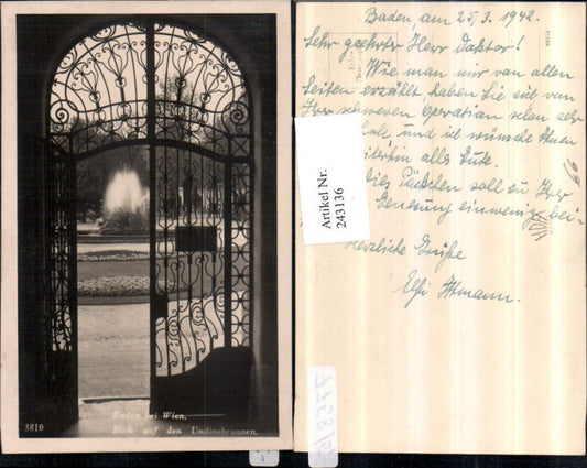 243136,Baden b. Wien Blick auf d. Undinebrunnen Gittertor pub Foto Hubmann 3810