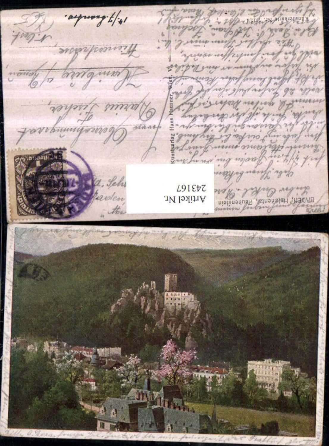 243167,Künstler AK Baden Helenental Rauhenstein m. Ruine pub Hans Hausner 7017/4