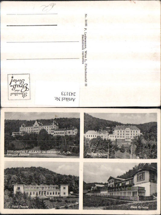 243173,Alland im Gebirge Heilanstalt Schrötter u. Wildholz Pavillon Haus Helvettia u. Dunant Mehrbildkarte