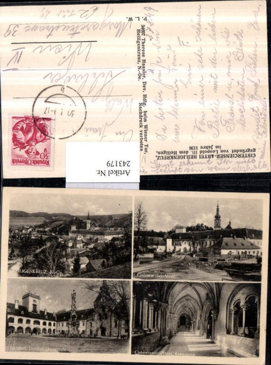 243179,Heiligenkreuz Totale Stiftshof Cistercienser-Abtei Kreuzgang Dreifaltigkeitssäule Mehrbildkarte