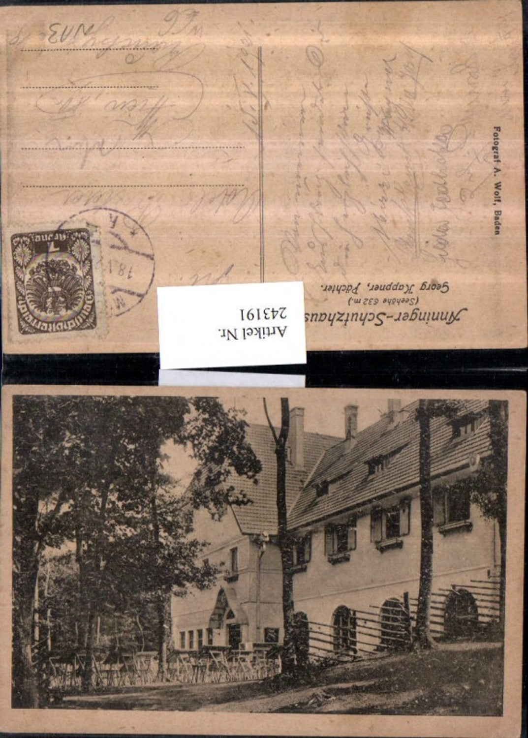 243191,Anninger-Schutzhaus b. Gaaden Pächter Georg Kappner