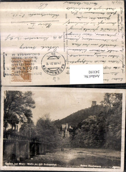 243192,Baden b. Wien Motiv an d. Schwechat m. Ruine Rauheneck