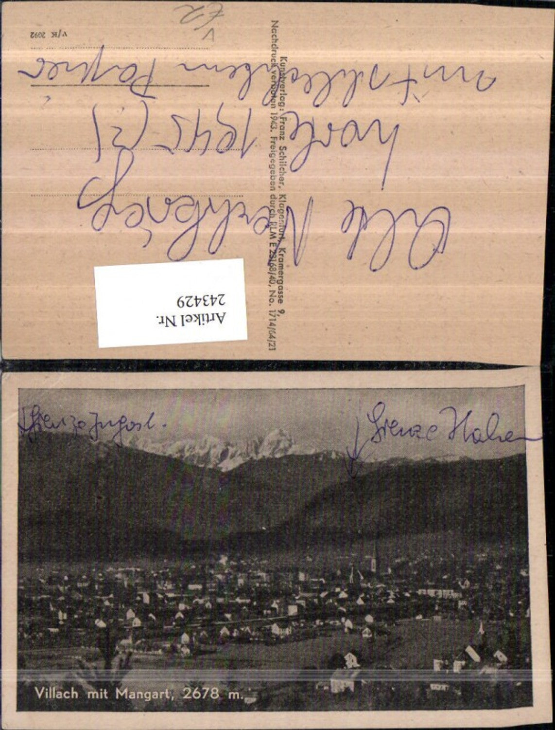 243429,Villach Totale m. Mangart pub Franz Schilcher