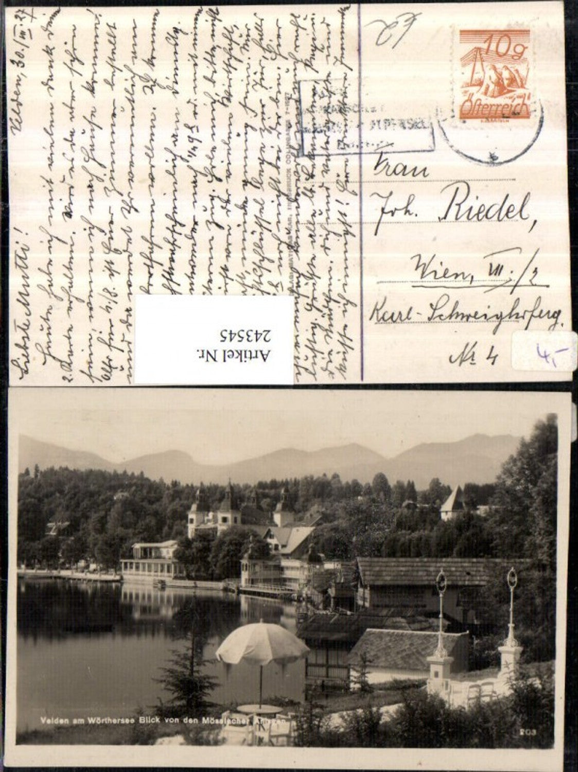 243545,Velden am Wörthersee Blick von d. Mösslacher anlagen auf d. Schloss