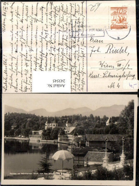 243545,Velden am Wörthersee Blick von d. Mösslacher anlagen auf d. Schloss
