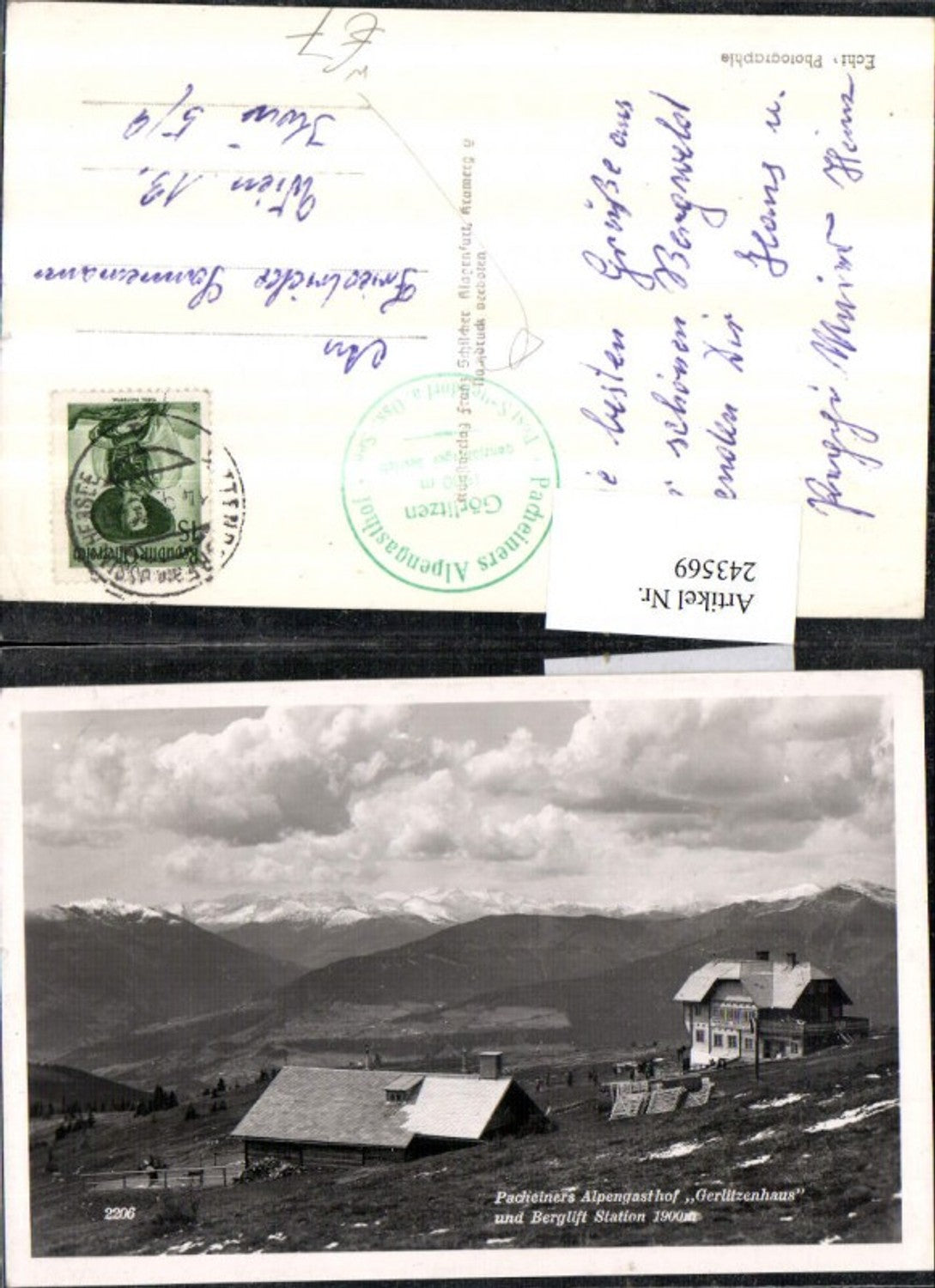 243569,Pacheiners Alpengasthof Gerlitzenhaus u. Berglift Station b. Sattendorf pub Franz Schilcher 2206