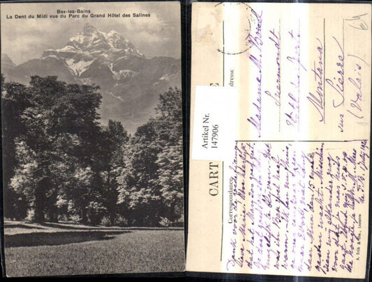 147906,Bex-les-Bains La Dent du Midi vue du Parc du Grand Hotel des Salines