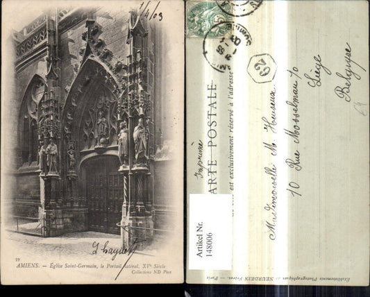 148006,Amiens Eglise Saint Germain le Portail lateral XV Siecle Kirche Tür Eingang