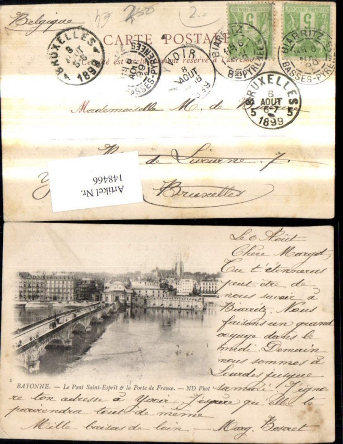 148466,Bayonne Le Pont Saint Esprit et la Porte de France Brücke