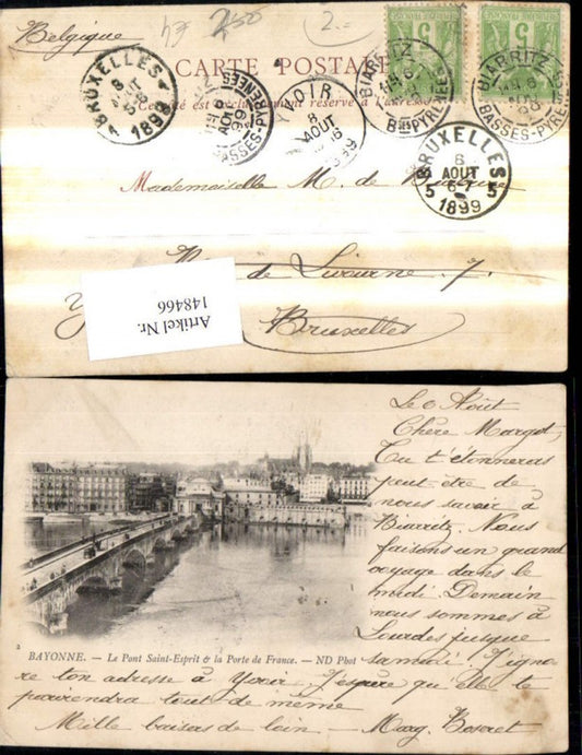148466,Bayonne Le Pont Saint Esprit et la Porte de France Brücke