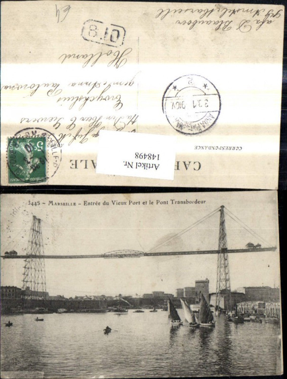 148498,Marseille Entree du Vieux Port et le Pont Tranbordeur Bridge Sailboats Boats