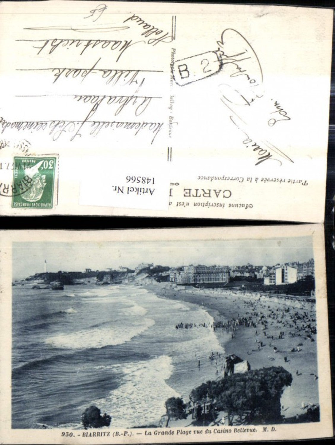148566,Biarritz La Grande Plage vue du Casino Bellevue Strand