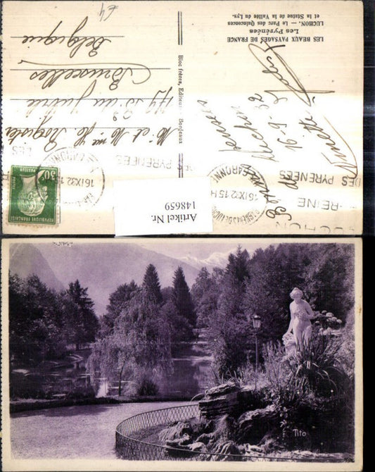 148659,Luchon Les Pyrenees Le Baux Paysage de France Le Parc des Quinconces et la Statue de la Vallee du Lys