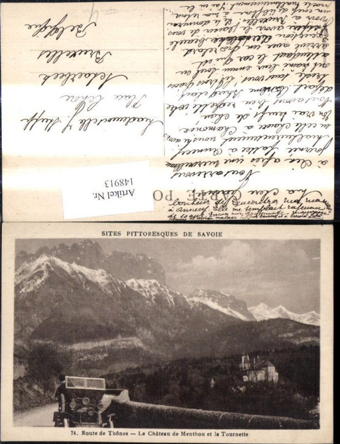 148913,Route de Thones Le Chateau de Menthon et la Tournette Automobil Bergkulisse Schloss
