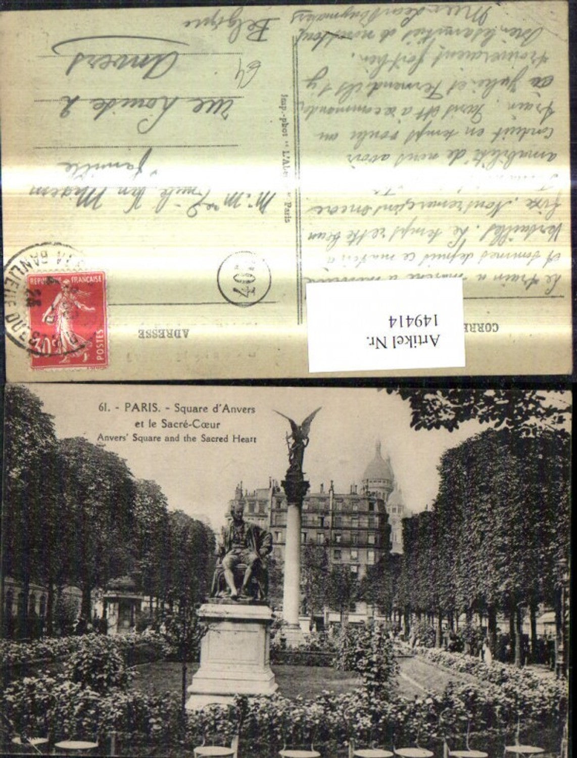 149414,Paris Square d Anvers et le Sacre Coeur Anvers Square and the Sacred Heart Statue
