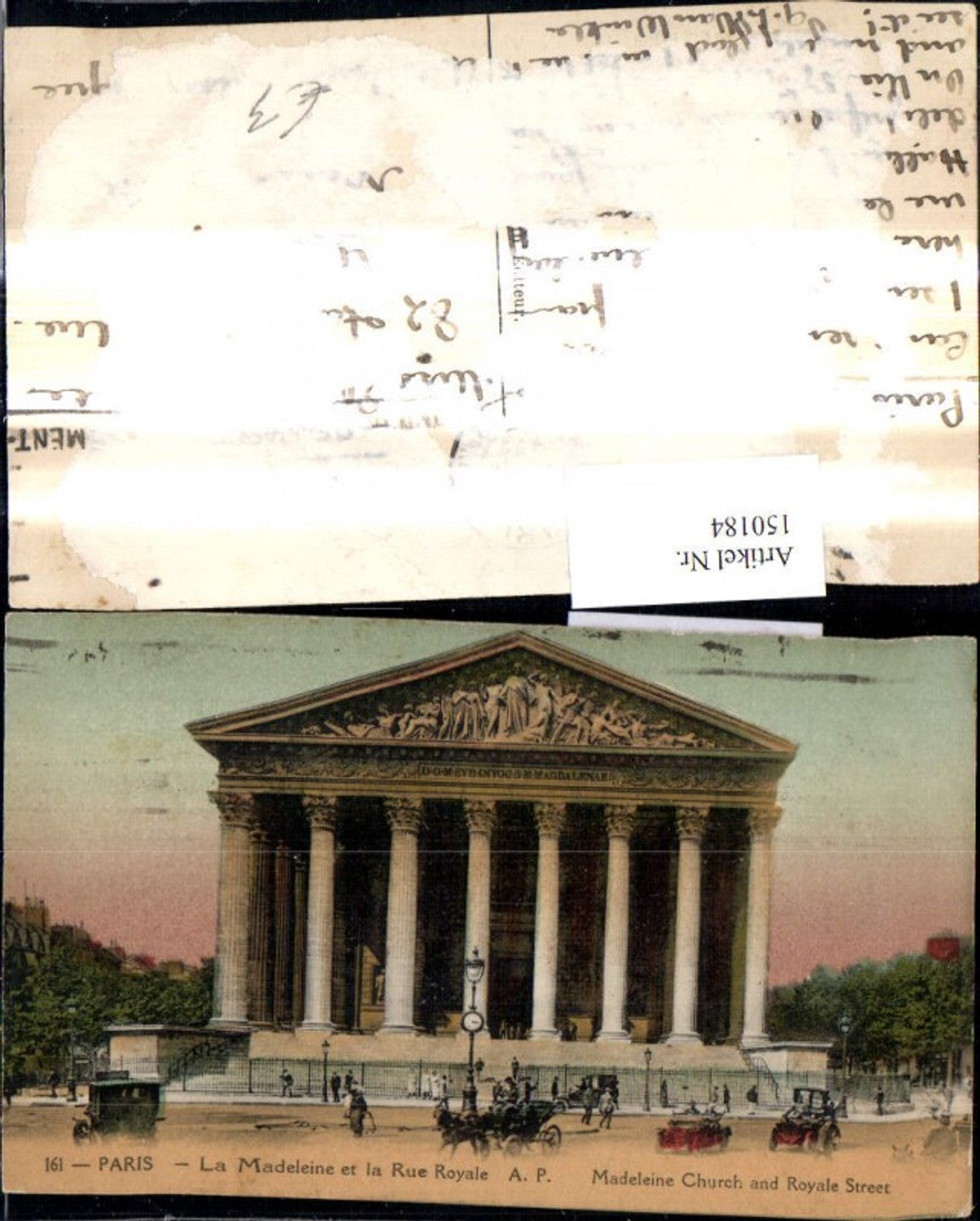 150184,Paris La Madeleine et la Rue Royale Madeleine Church and Royale Street Kirche Kutsche Automobil
