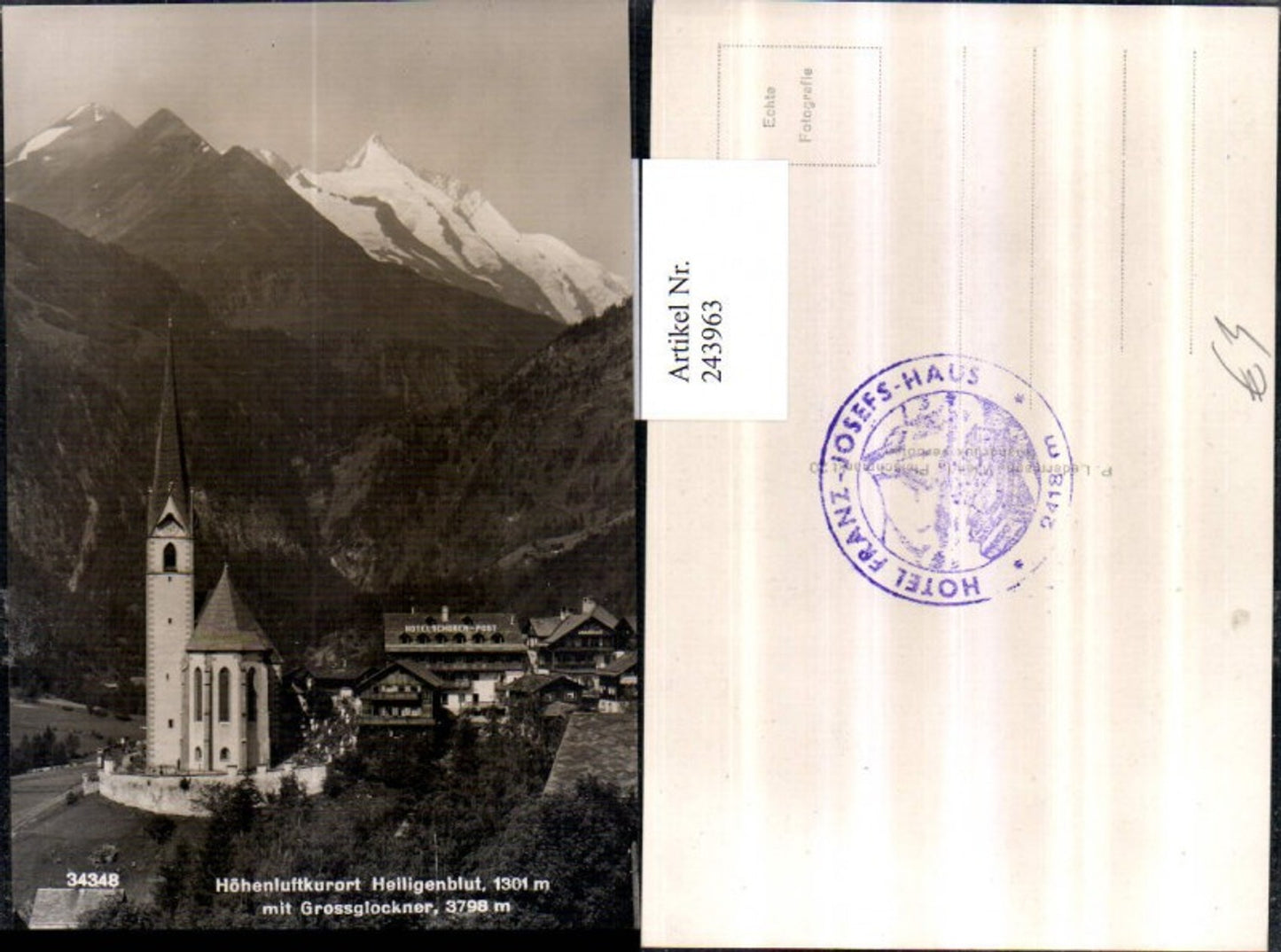 243963,Heiligenblut Totale Kirche u. Hotel Schober m. Großglockner