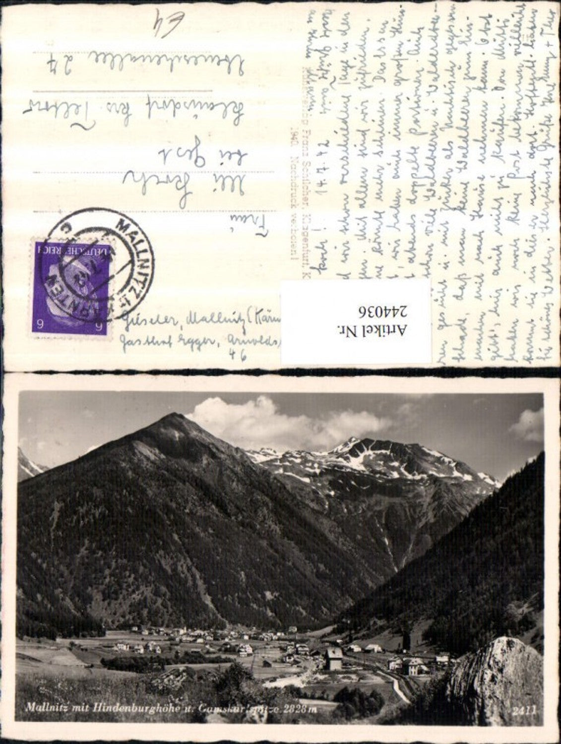 244036, Mallnitz totale m. Hindenburghöhe u. Gamskarlspitze pub Franz Schilcher 2411