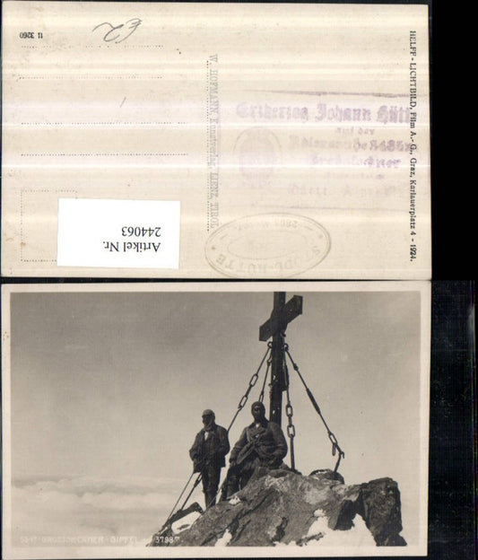 244063,Großglockner-Gipfel Gipfelkreuz b. Heiligenblut Bergsteiger