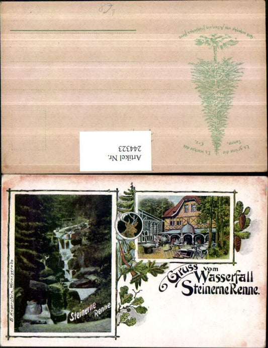 244323,Litho AK Gruß v. Wasserfall Steinerne Renne Gasthaus Terrasse Mehrbildkarte