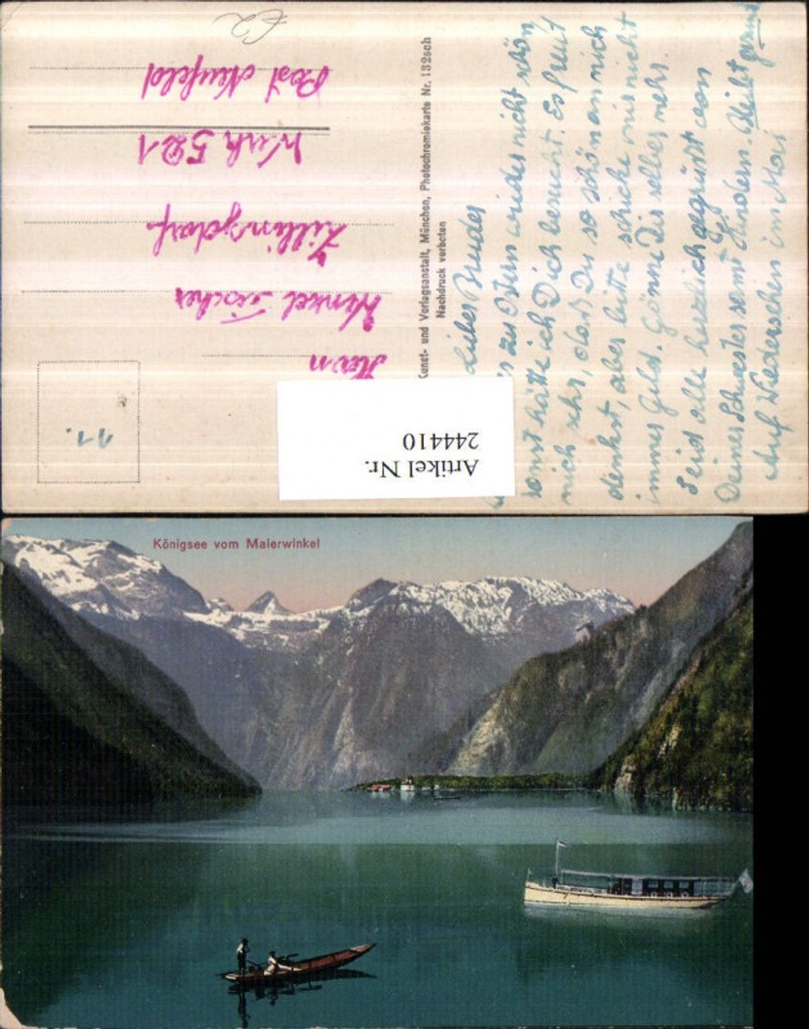 244410,Königssee b. Berchtesgaden vom Malerwinkel Bergkulisse Ruderboot Boot