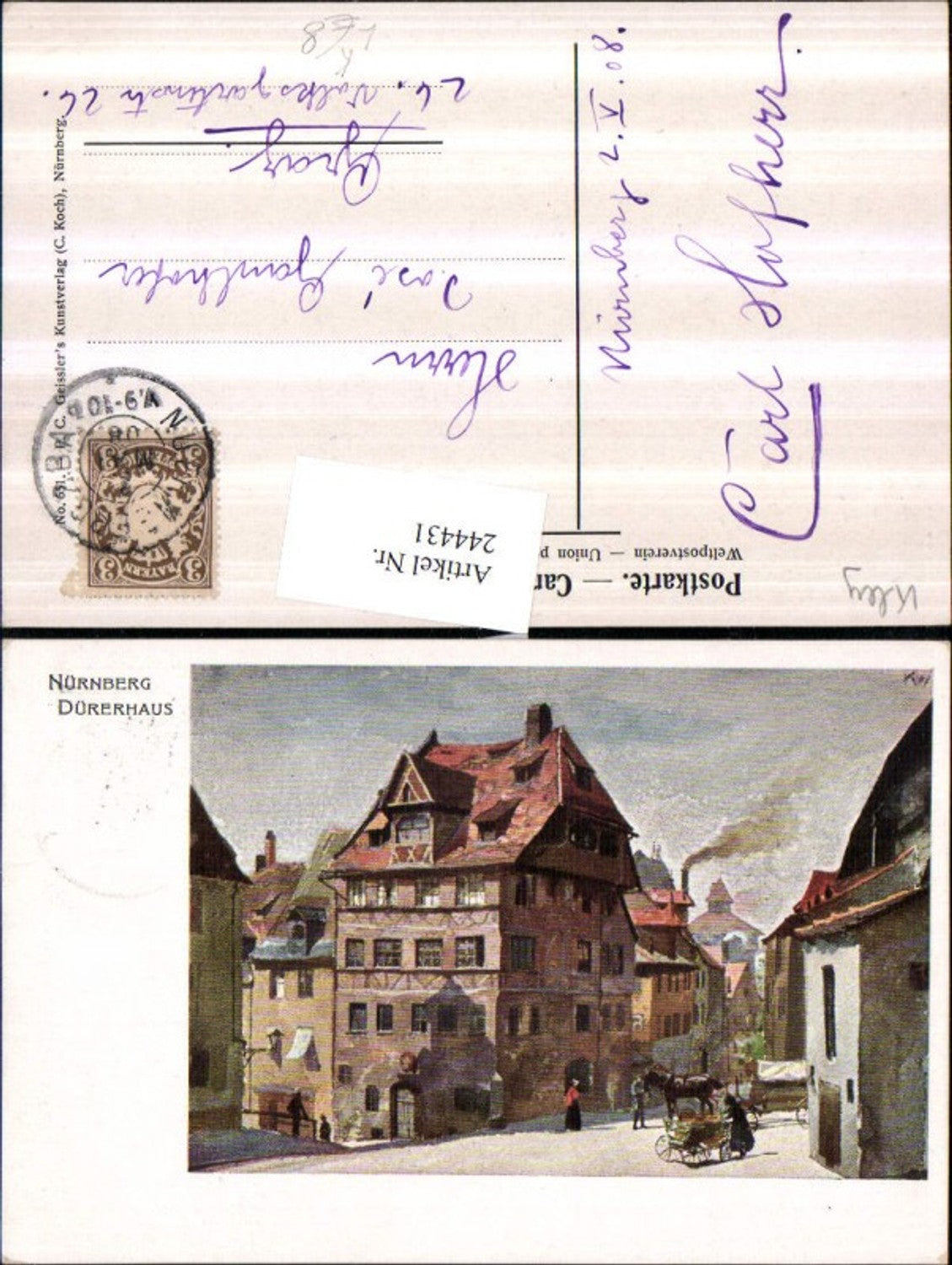244431,Künstler Litho AK C. Koch Nürnberg Dürerhaus