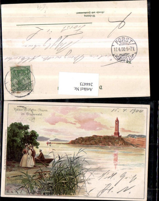 244473,Künstler Litho AK Ewald Thiel Berlin Kaiser Wilhelm-Turm im Grunewald