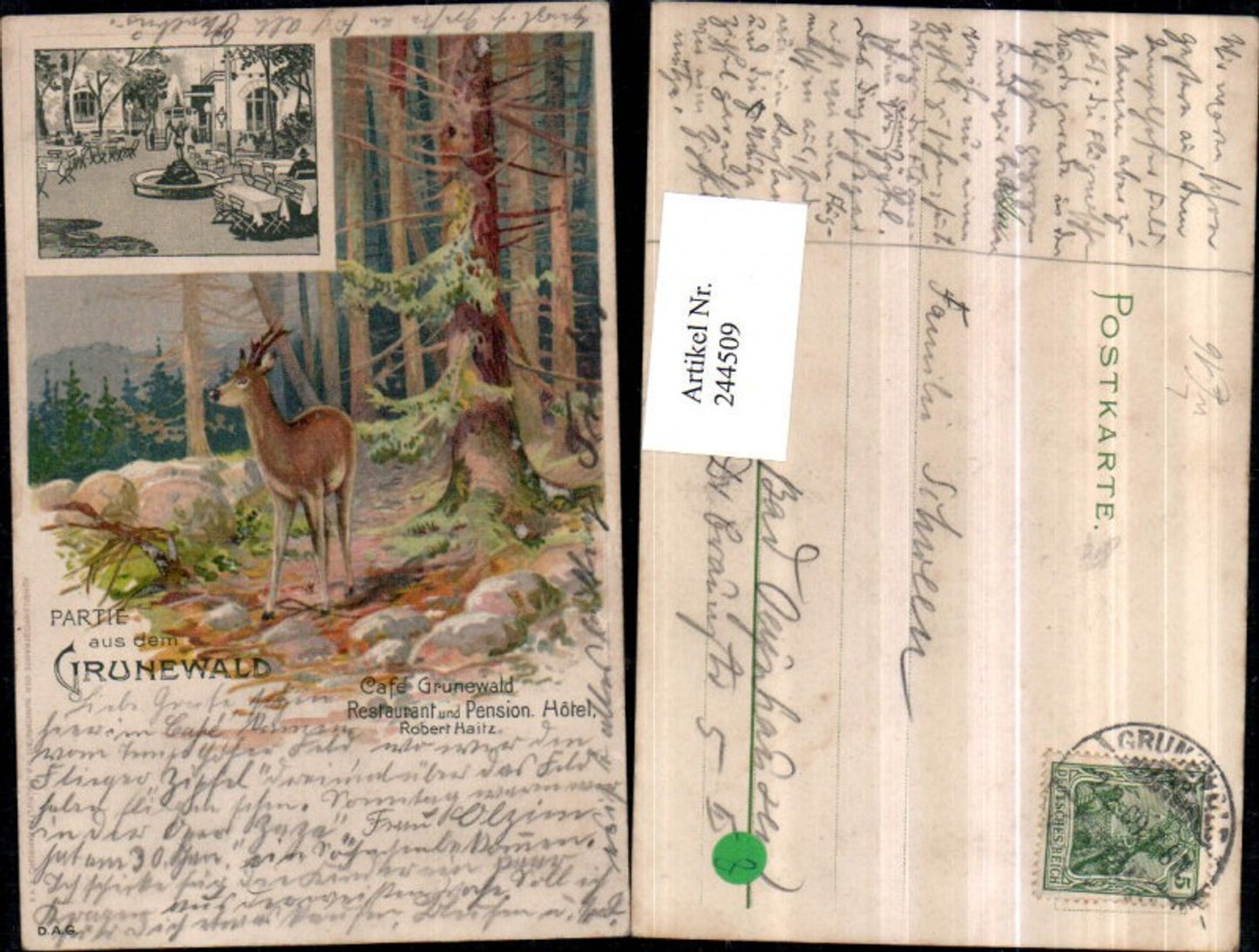 244509,Litho AK Berlin Partie aus d. Grunewald Rehbock Cafe Restaurant u. Pension Hotel Robert Haitz