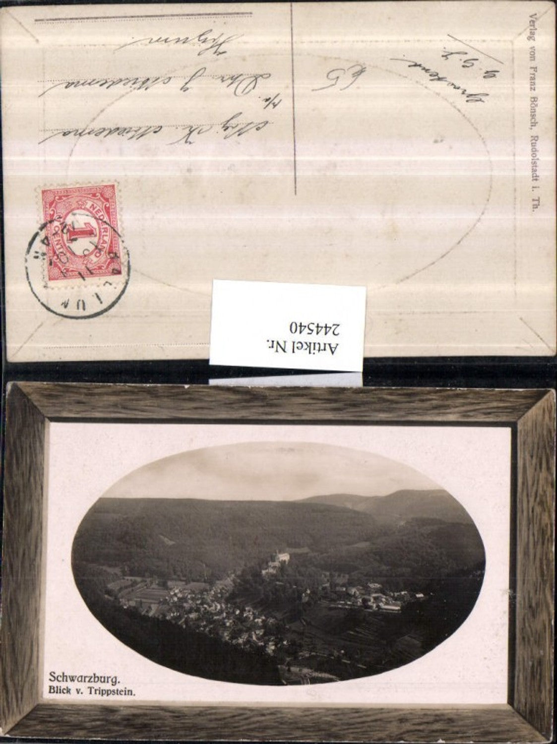 244540,Passepartout Präge AK Schwarzburg Totale Blick v. Trippstein