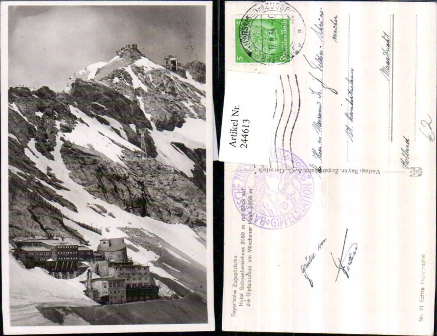 244613,Bayerische Zugspitzbahn Hotel Schneefernerhaus m. Blick auf d. Gipfelstation am Münchener Haus