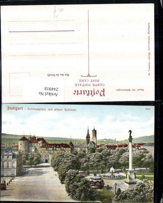 244918, Stuttgart Schlossplatz with Old Castle, Column, Fountain