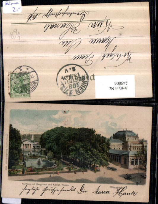 245006,Litho AK Wiesbaden Kurhaus m. Kurgarten und Königlichen Theater pub Stengel u. Co 3547