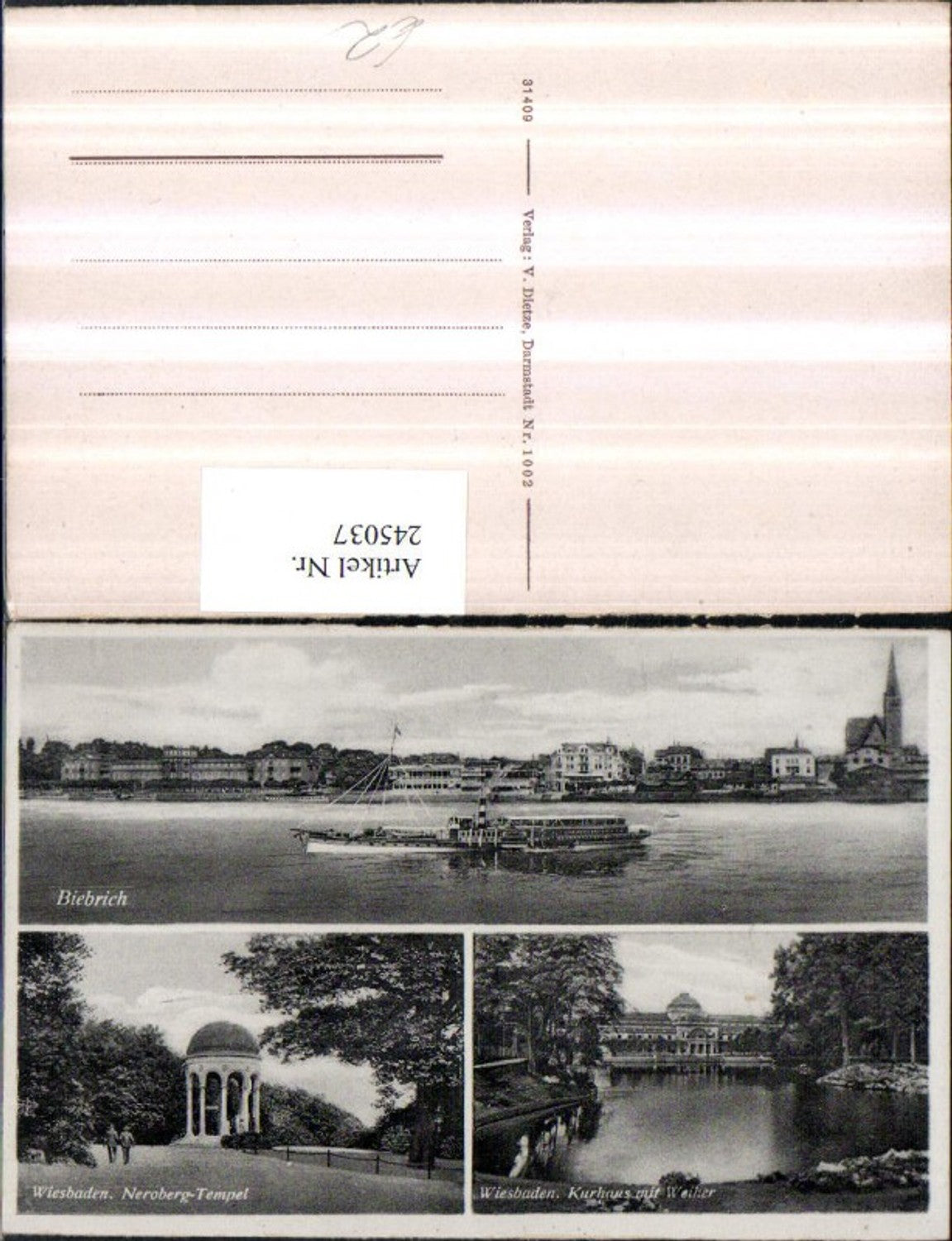 245037,Wiesbaden Biebrich Dampfer Neroberg-Tempel Kurhaus m. Weiher Mehrbildkarte