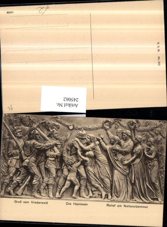 245062,Gruß vom Niederwald Relief am Nationaldenkmal b. Rüdesheim Die Heimkehr