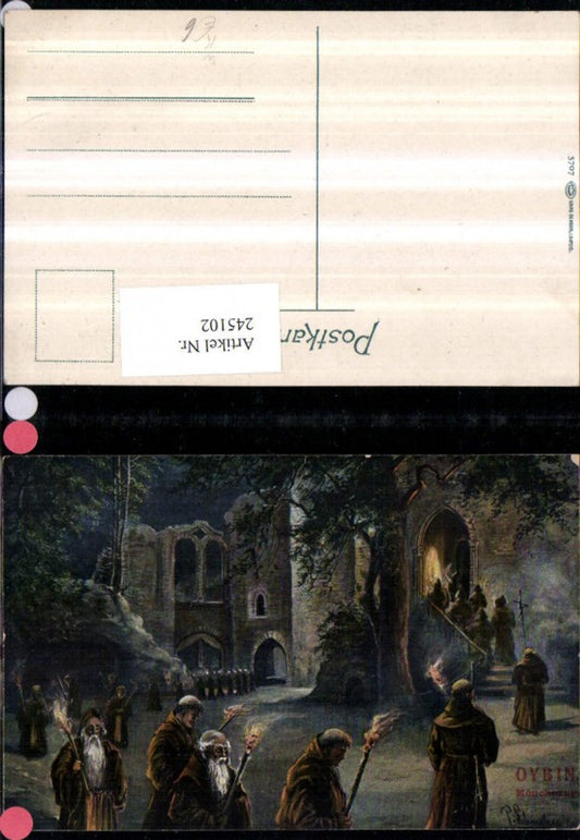 245102,Künstler AK P. Schmelzer Oybin Mönchszug Mönche Fackeln Ruine