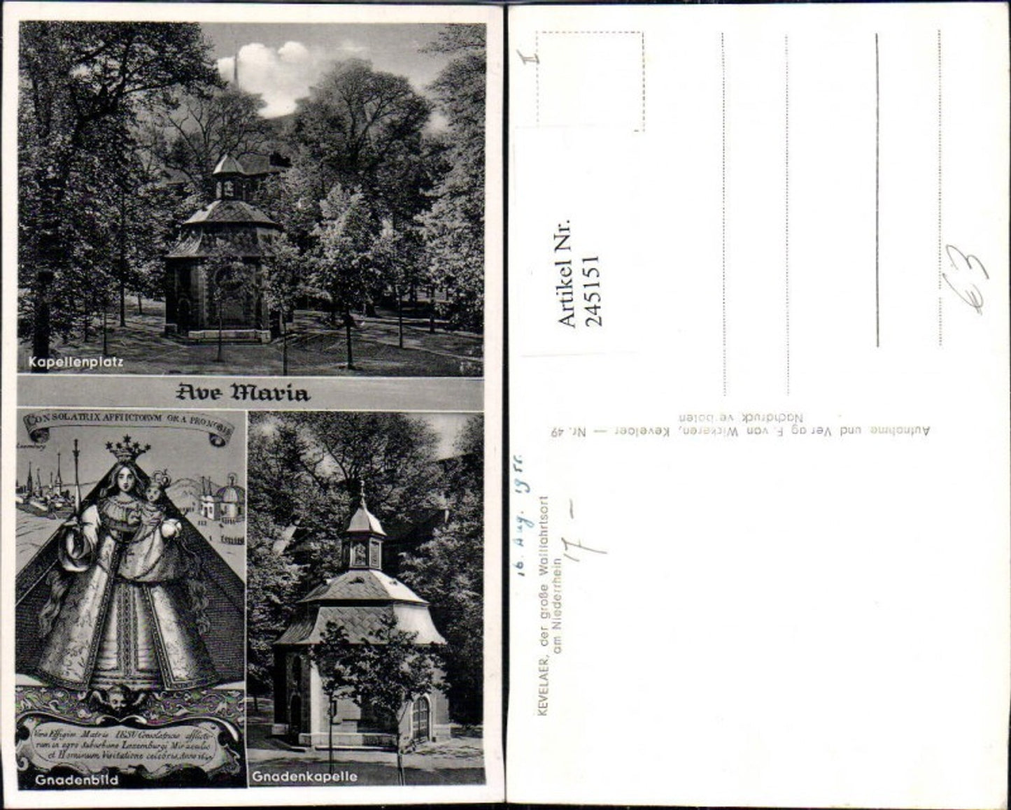 245151,Kevelaer Ave Maria Gnadenbild Gnadenkapelle Kapellenplatz Mehrbildkarte