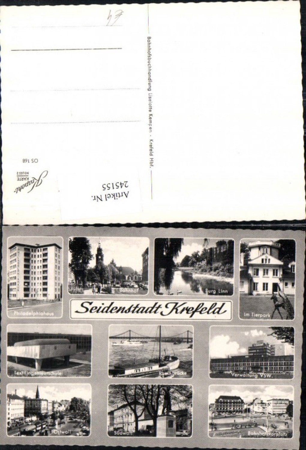 245155,Krefeld Bahnhof Tierpark Rheinbrücke Südwall Ostwall Textilingenieurschule Philadelphiahaus Mehrbildkarte