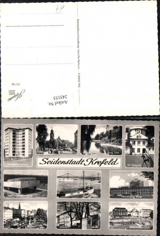 245155,Krefeld Bahnhof Tierpark Rheinbrücke Südwall Ostwall Textilingenieurschule Philadelphiahaus Mehrbildkarte