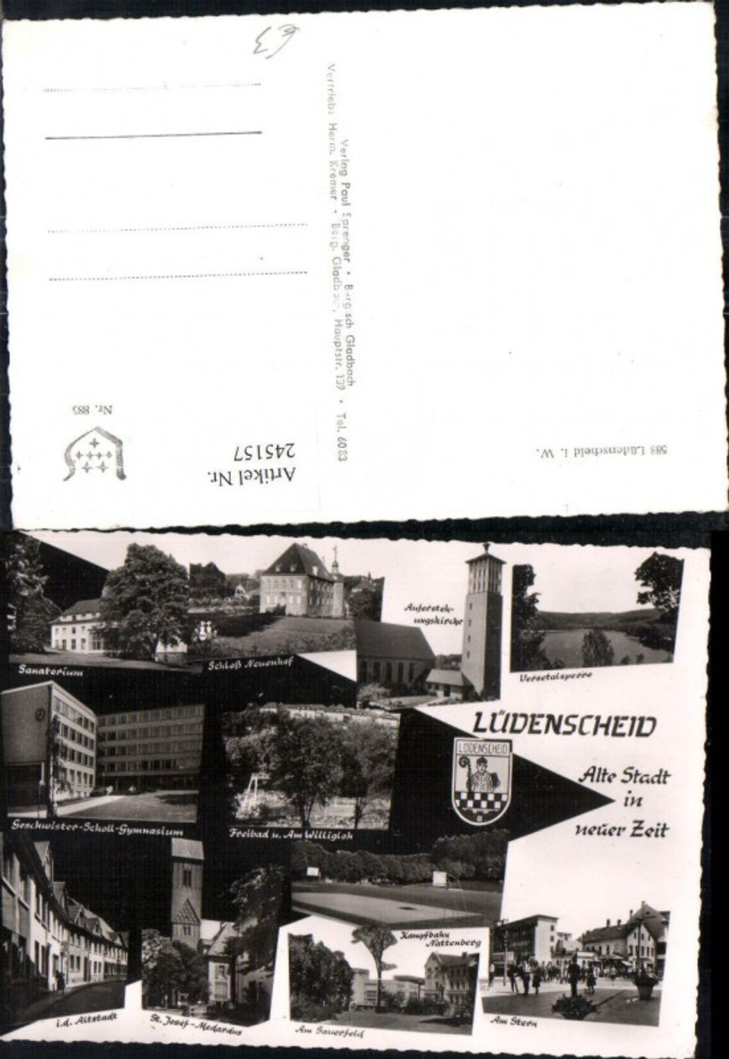 245157,Lüdenscheid in Westfalen Schloss Neuenhof Sanatorium Gymnasium Altstadt Freibad Kirche Mehrbildkarte