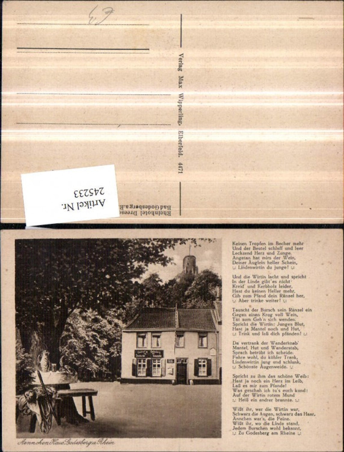 245233,Godesberg am Rhein Aennchen Haus Gasthof Text Gedicht