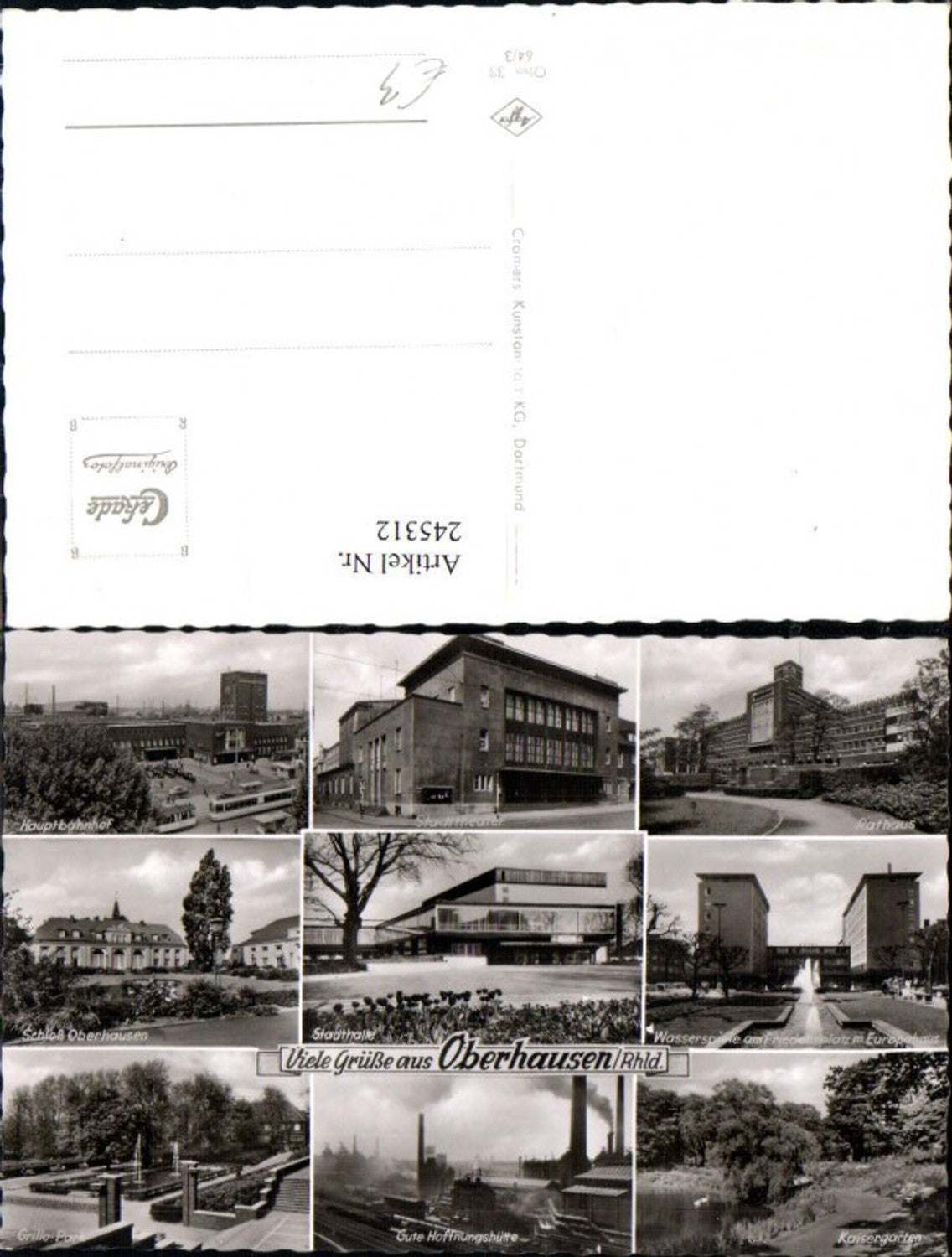 245312,Oberhausen Rheinland Rathaus Stadttheater Hauptbahnhof Schloss Kaisergarten Europahaus Mehrbildkarte