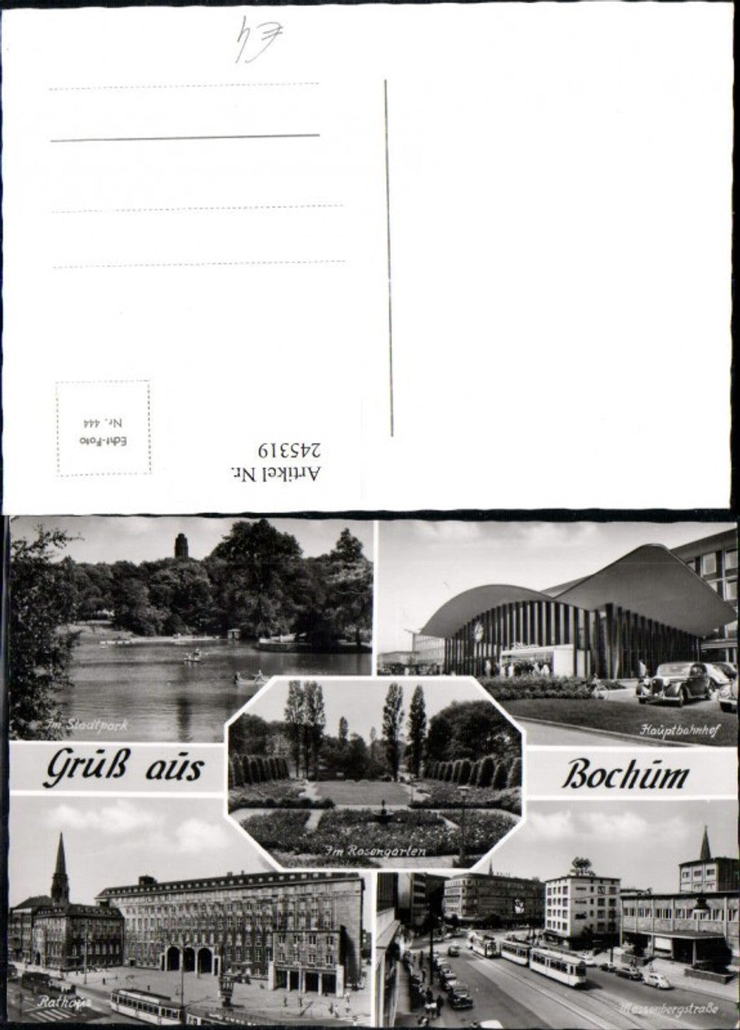 245319,Gruß aus Bochum Hauptbahnhof Stadtpark Rosengarten Rathaus Massenbergstraße Mehrbildkarte