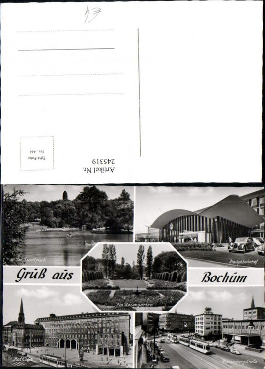 245319,Gruß aus Bochum Hauptbahnhof Stadtpark Rosengarten Rathaus Massenbergstraße Mehrbildkarte