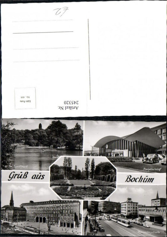 245320,Gruß aus Bochum Hauptbahnhof Stadtpark Rosengarten Rathaus Massenbergstraße Mehrbildkarte