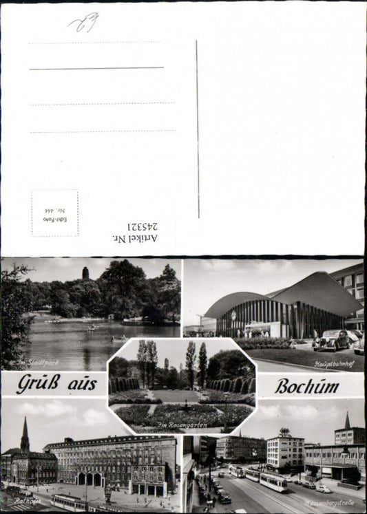 245321,Gruß aus Bochum Hauptbahnhof Stadtpark Rosengarten Rathaus Massenbergstraße Mehrbildkarte