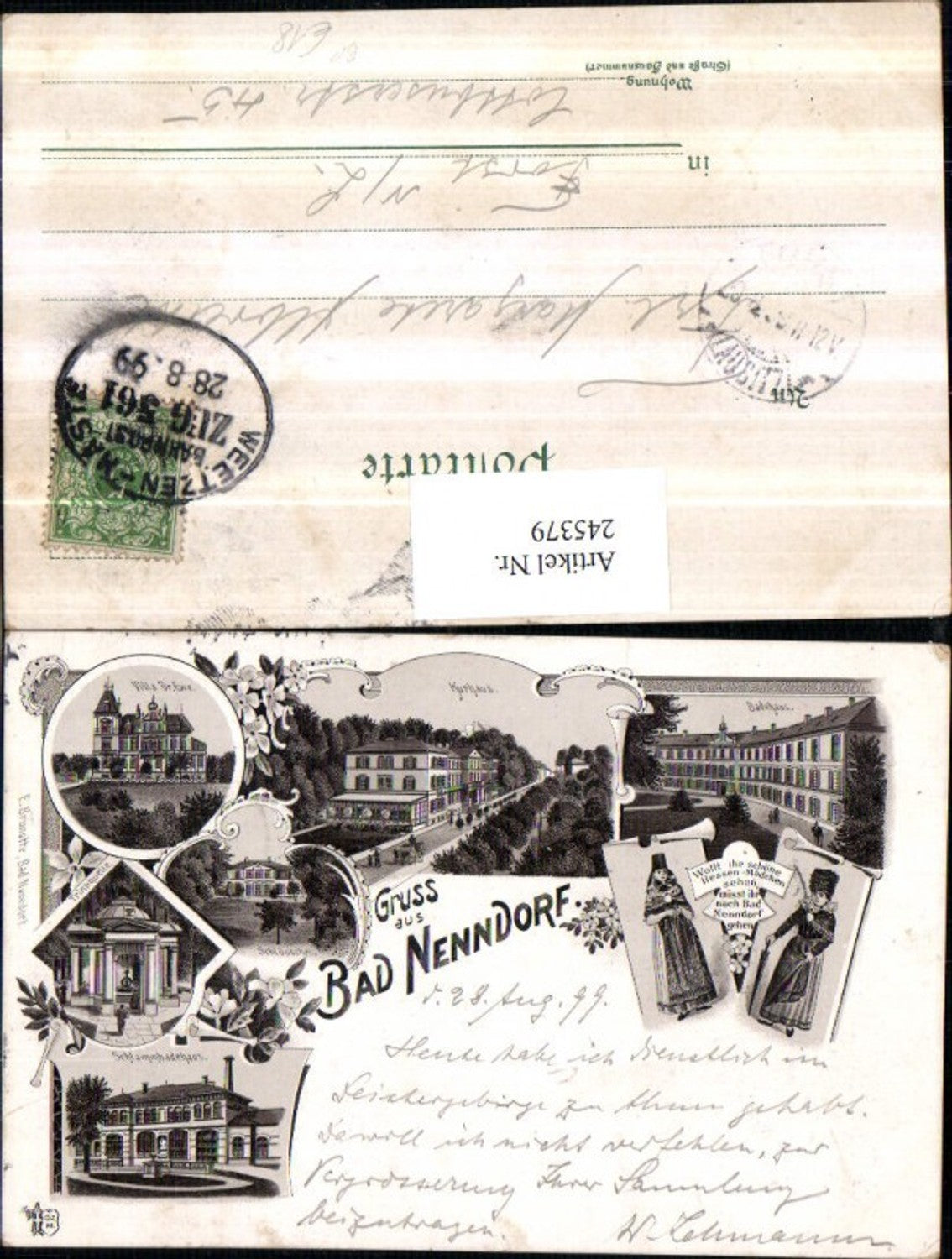 245379,Litho AK Gruß aus Bad Nenndorf Kurhaus Villa Schlösschen Badehaus Mehrbildkarte Bahnpost Zug 561