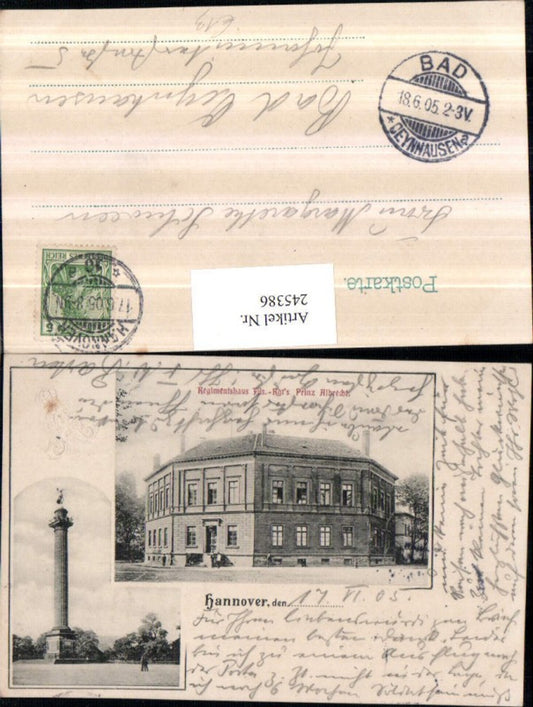 245386,Hannover Regimentshaus Prinz Albrecht Säule Mehrbildkarte