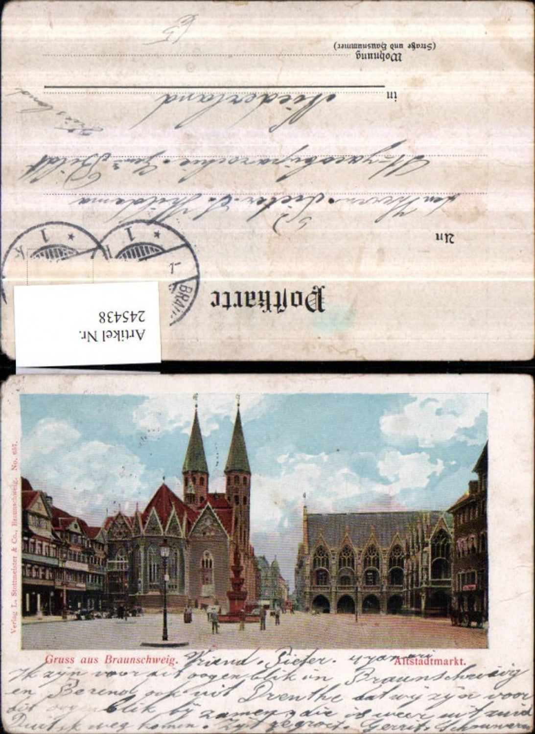 245438,Gruß aus Braunschweig Altstadtmarkt Straßenansicht Brunnen Kirche